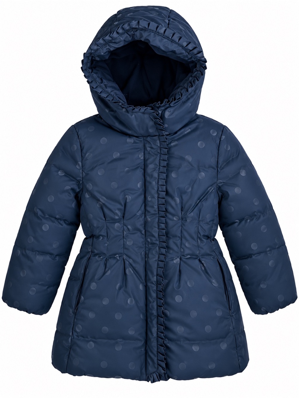 Jacadi Paris Girls 6A Navy Polka Dot Polyester Puffer Coat Modern Classic 116 cm